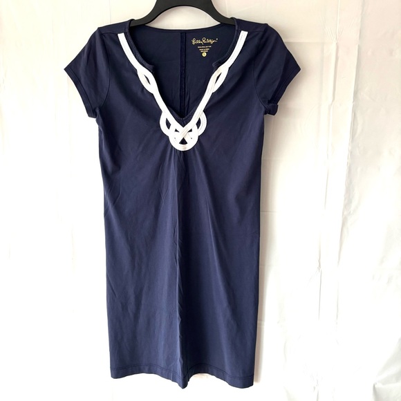 NWOT Lilly Pulitzer Navy Brewster T Shirt Shift Dress with White accent SZ S - Picture 9 of 9